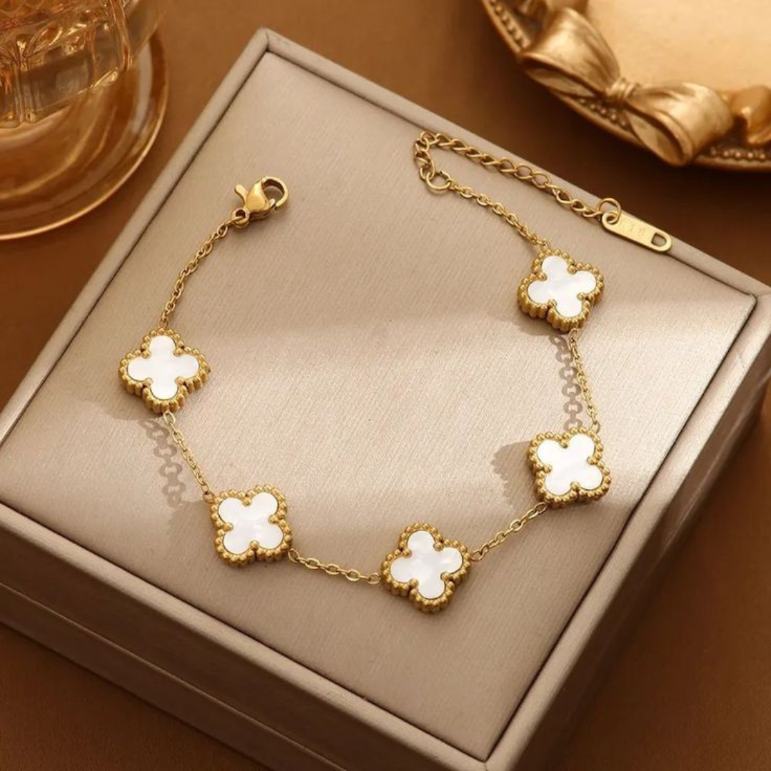 Pulsera Trebol Van Cleef | Baño de Oro 18k | Incluye Caja de Lujo